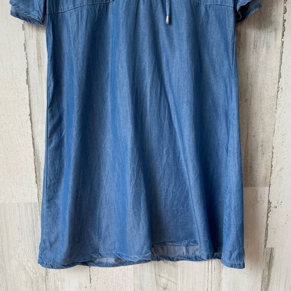 Lovers + Friends Denim Washed Ashore Flutter Sleeve Lace Up Dress Size S - Picture 7 of 13